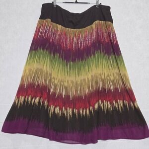 JM Collection Abstract Print Midi Skirt Womens 16W Multicolor Boho Chiffon